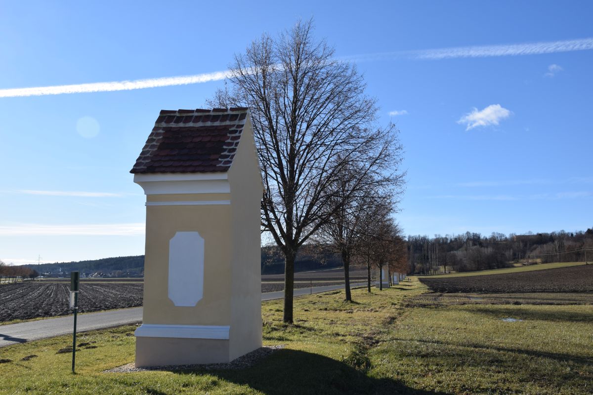 Der Kreuzweg auf den Kalvarienberg an der Westseite des Lampelfeldes  