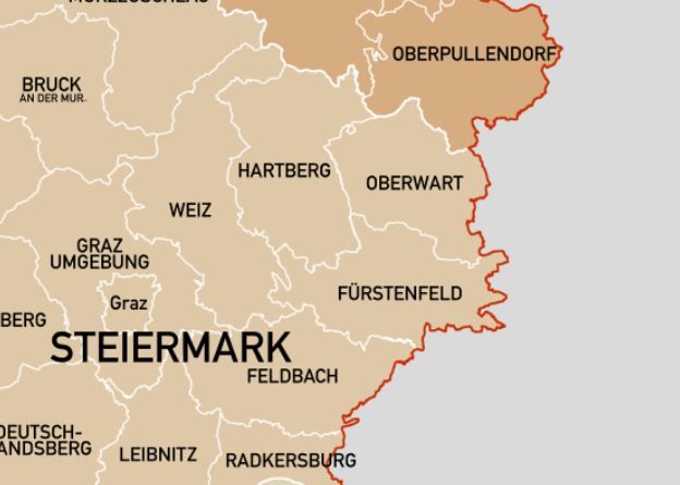 Aufteilung des südlichen Burgenlandes auf die Kreise des Gaus Steiermark